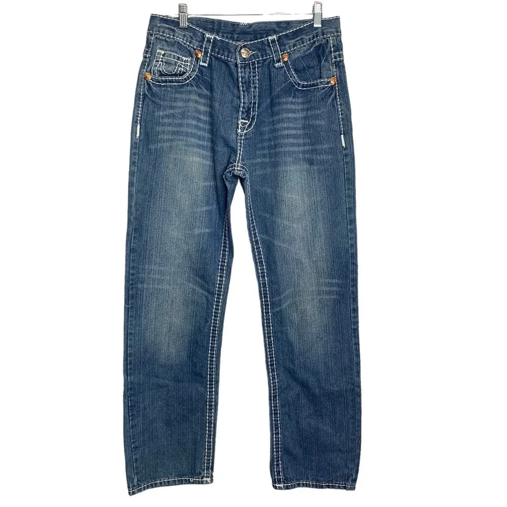 True Religion Joey Super‎ T Blue Jeans White Contrast Stitch Mens 32 Made in USA